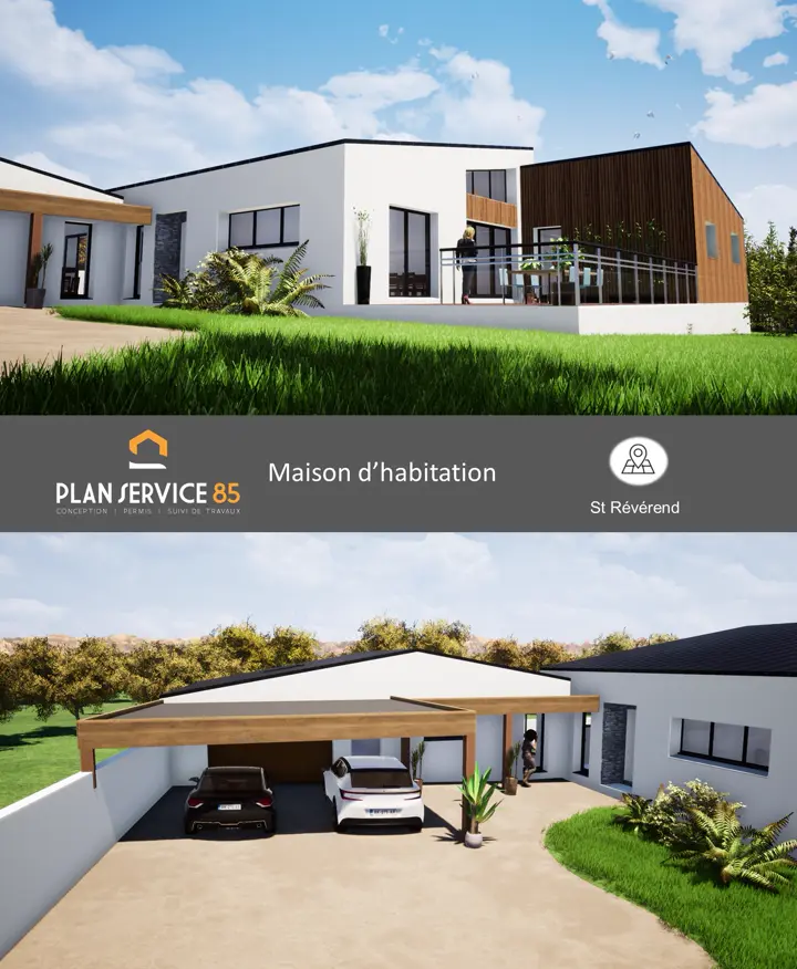 Perspectives 3D d'une maison d'habitation à Saint-Révérend