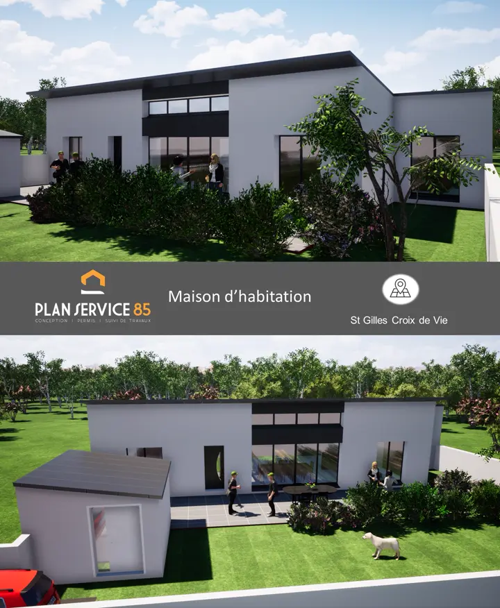 Perspectives 3D d'une maison contemporaine à Saint-Gilles-Croix-de-Vie