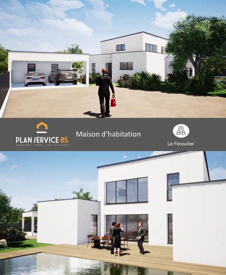 Perspectives 3D d'une maison d'habitation contemporaine