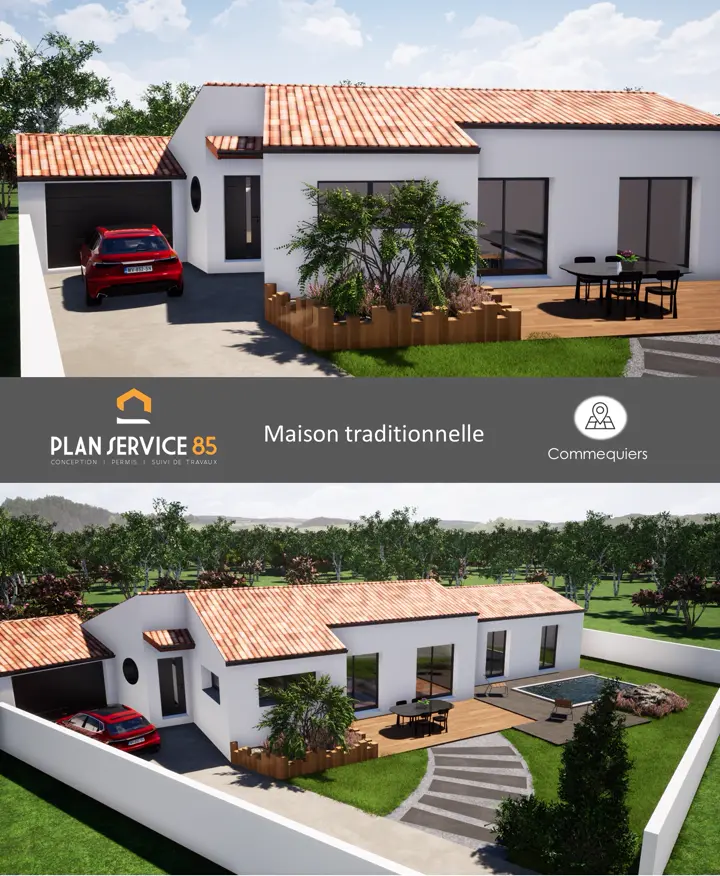 Perspectives 3D d'une maison traditionnelle à Commequiers