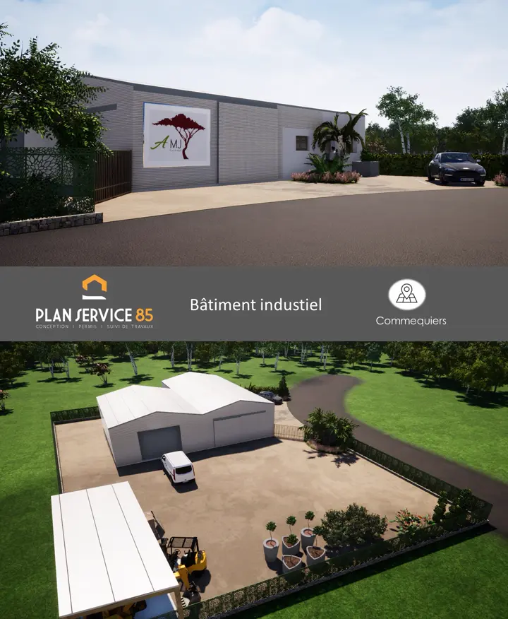 Perspectives 3D d'un bâtiment industriel à Commequiers